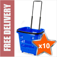 10 x 34 Litre Shopping Basket On Wheels - Blue